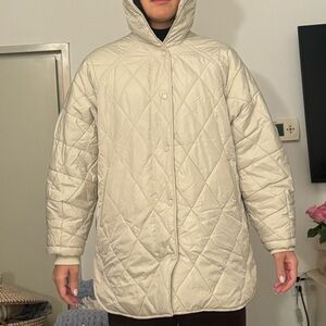 Zara Women's Quilted Puffer Jacket - White